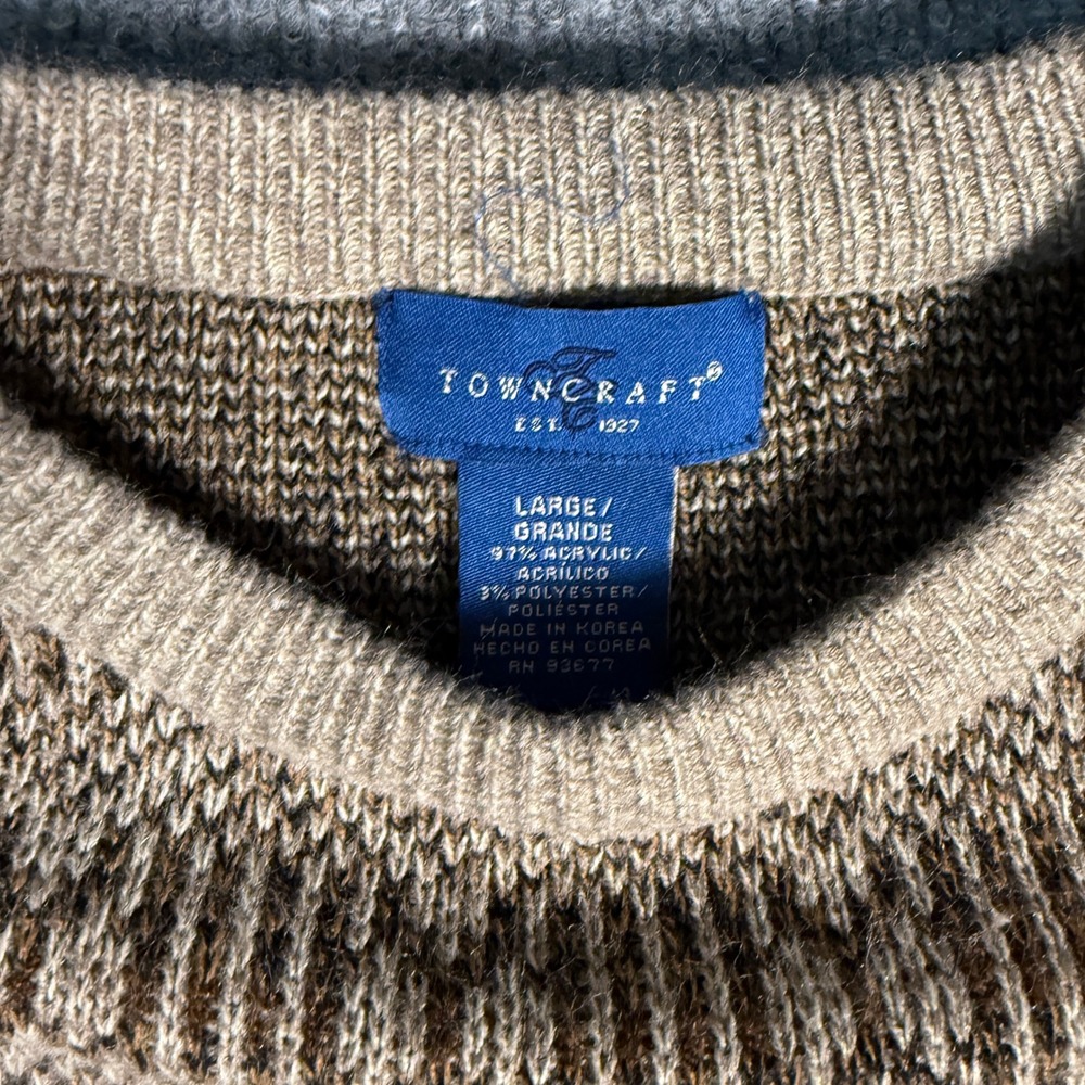 Towncraft Men's Large Geometric Pattern‎ Knit Sweater Long Sleeve Crew Neck - Picture 2 of 5
